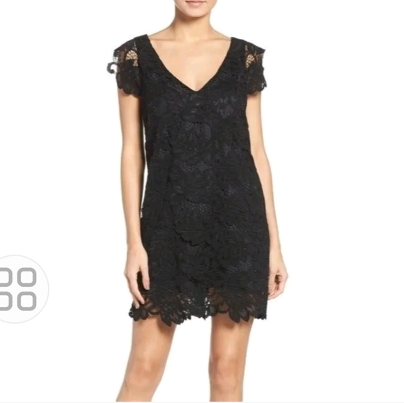 BB Dakota Dresses & Skirts - NWT (Navy)BB DakotaFloral Lace Mini Dress Cap Sleeve V Neck Black Size 8